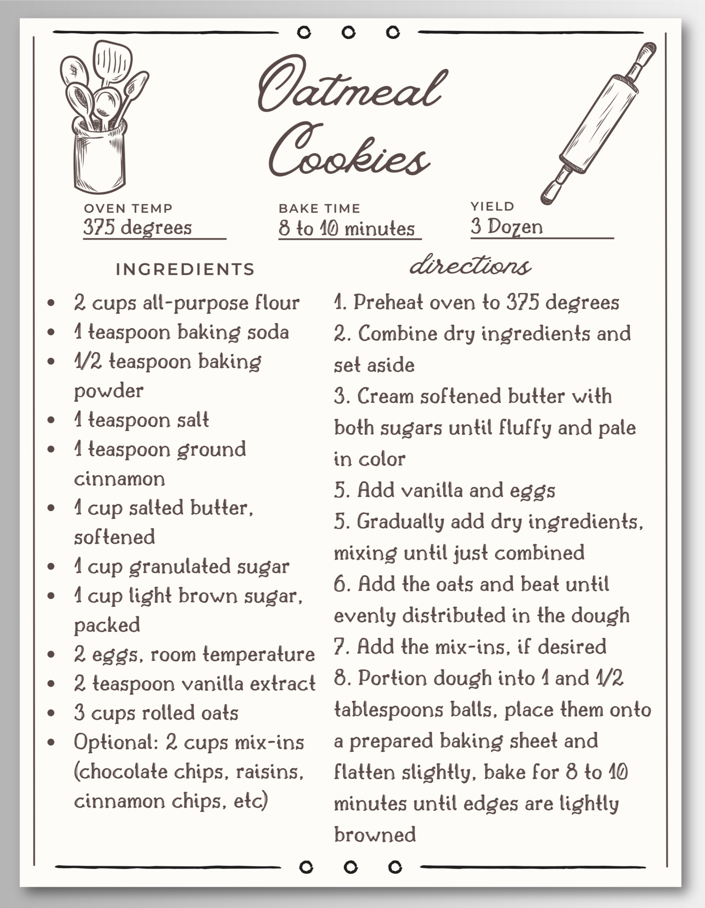 Cookie Recipe Magnet Cards