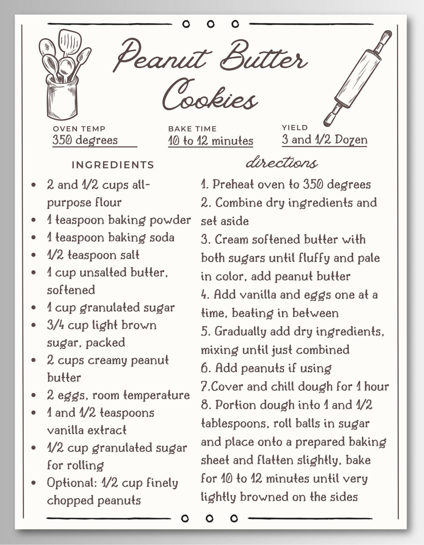 Cookie Recipe Magnet Cards