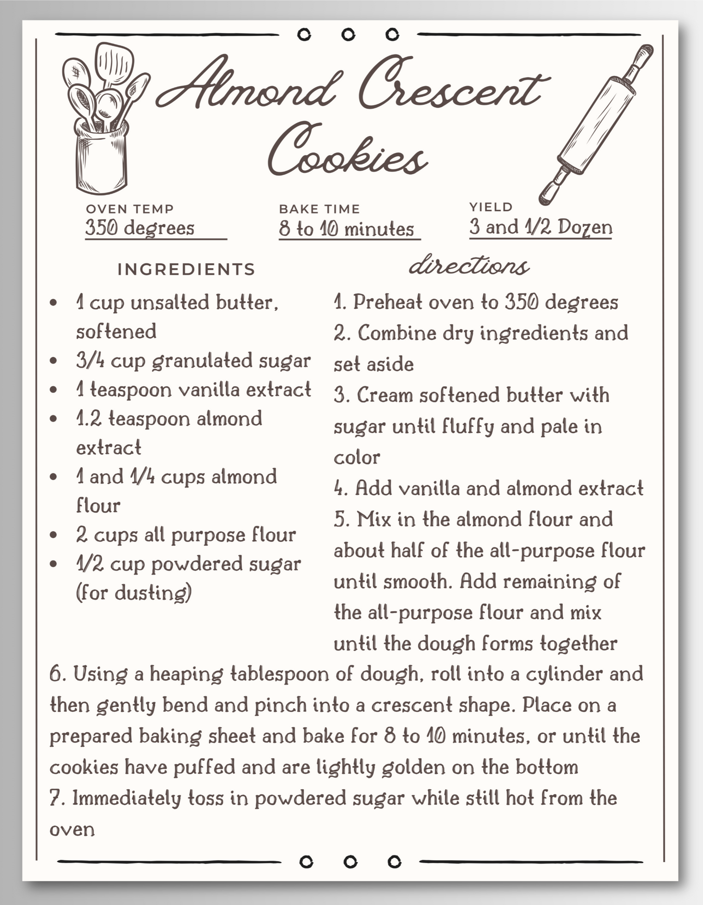 Cookie Recipe Magnet Cards