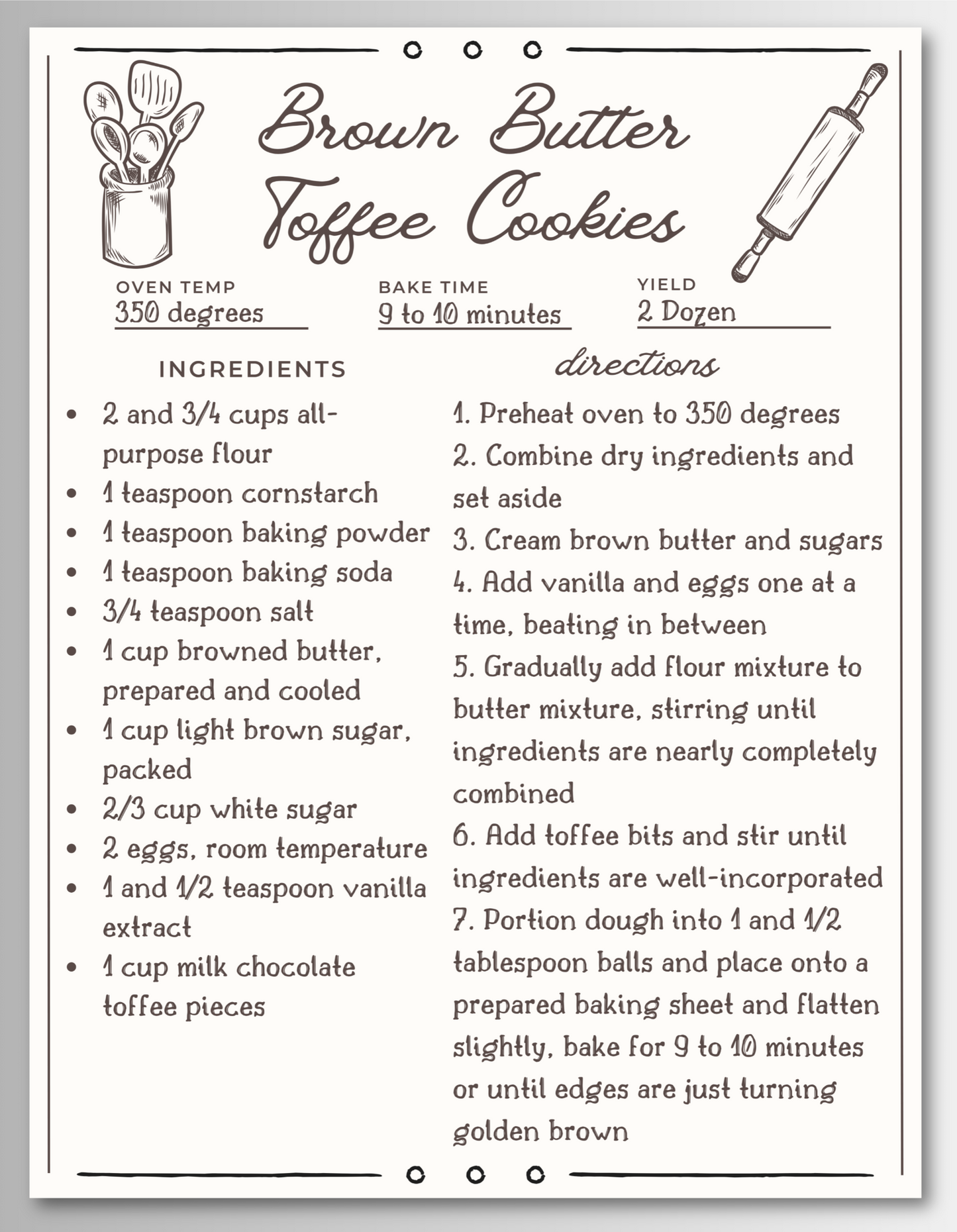 Cookie Recipe Magnet Cards