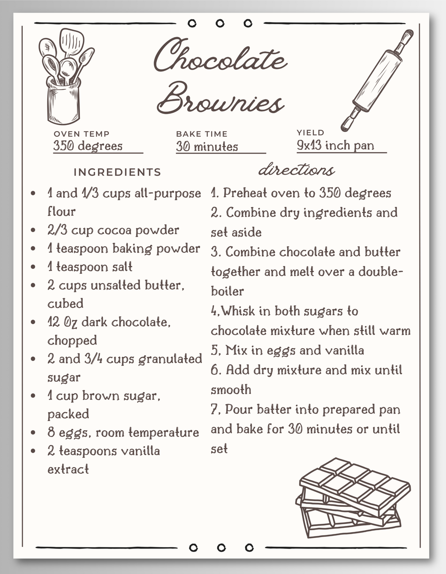 Dessert Bar Recipe Magnet Cards