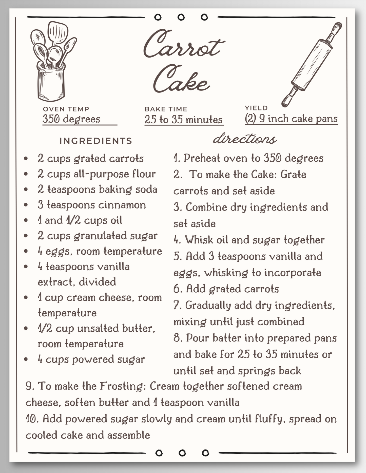 Cake Recipe Magnet Cards