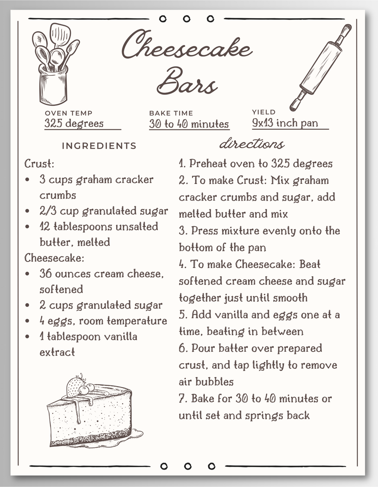 Dessert Bar Recipe Magnet Cards