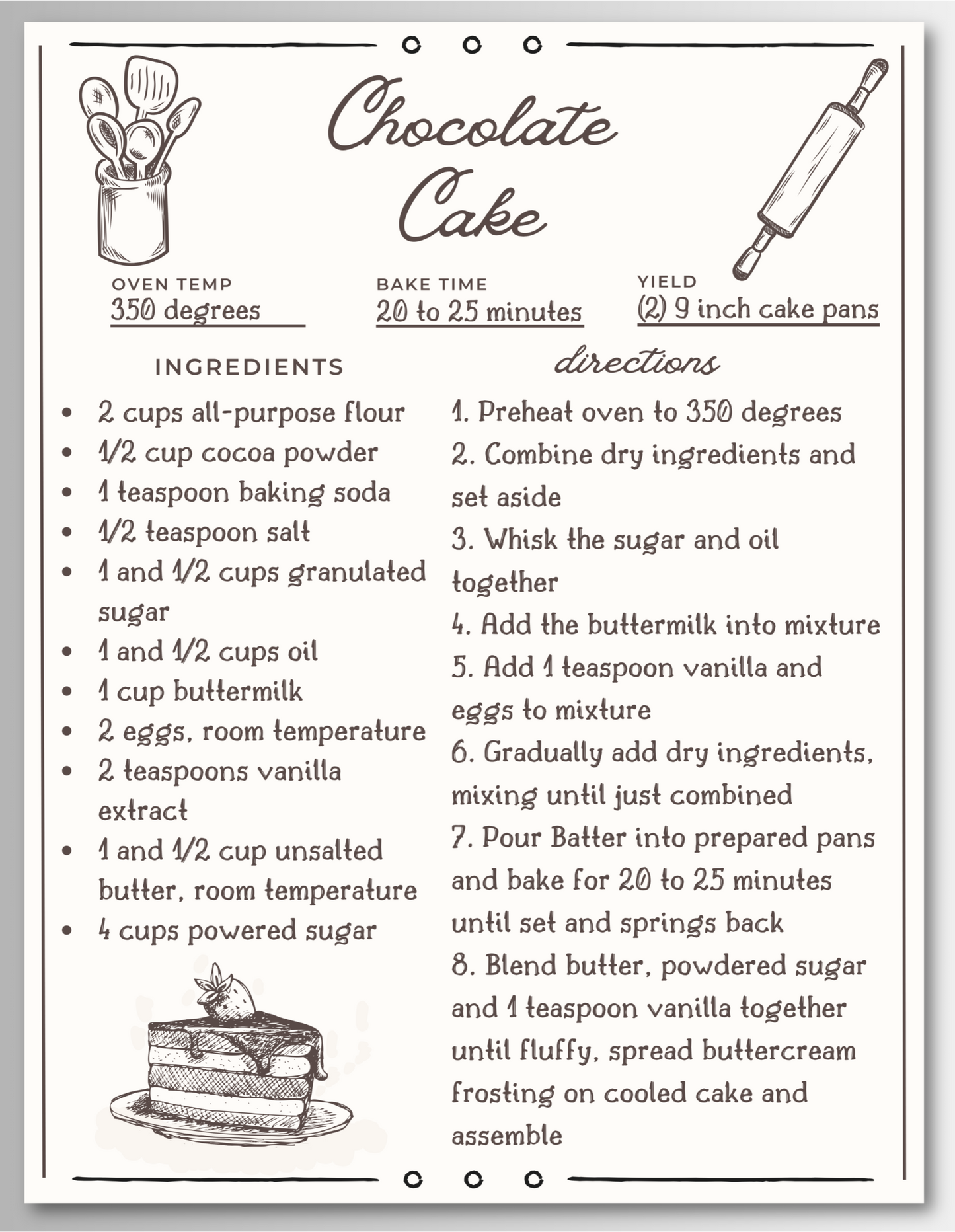 Cake Recipe Magnet Cards