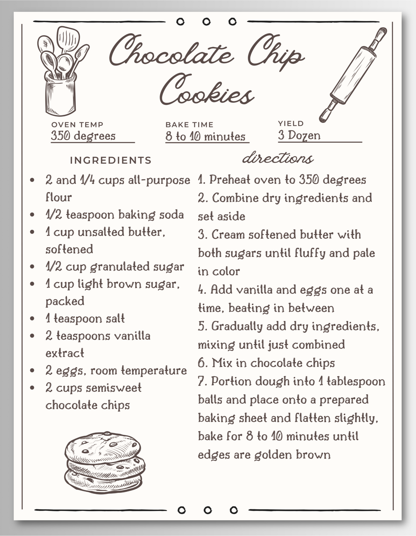 Cookie Recipe Magnet Cards