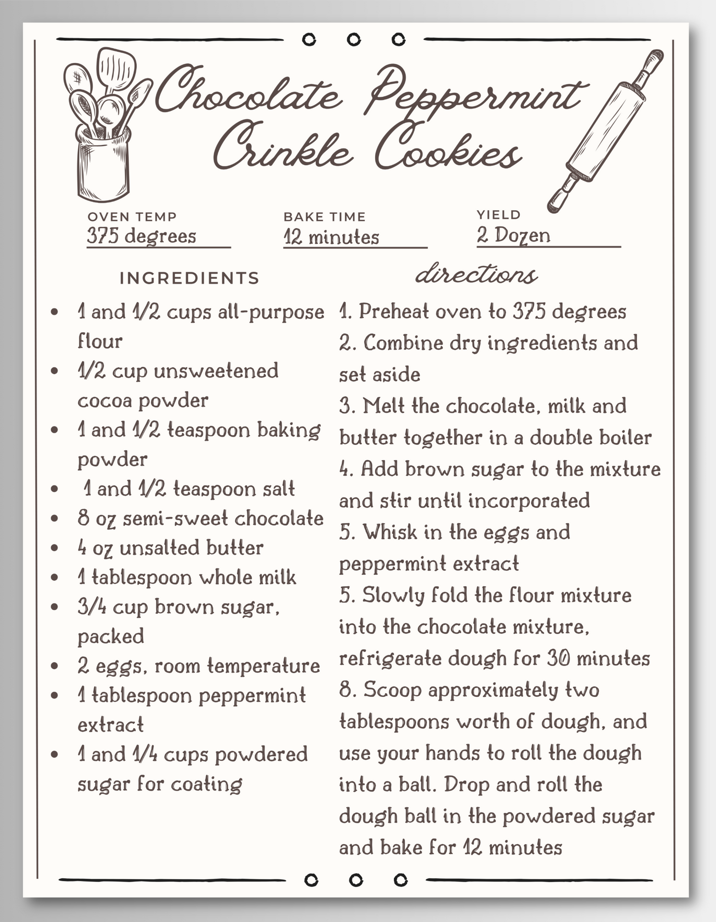 Cookie Recipe Magnet Cards