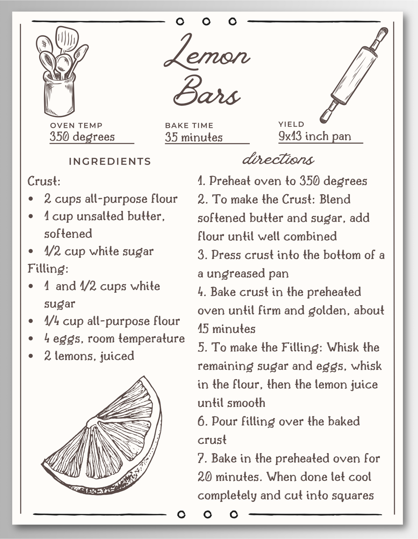 Dessert Bar Recipe Magnet Cards