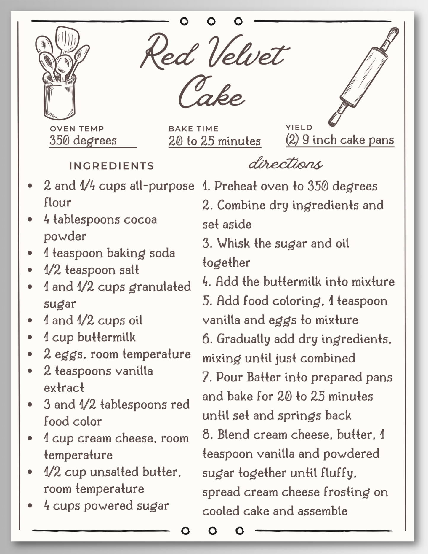 Cake Recipe Magnet Cards