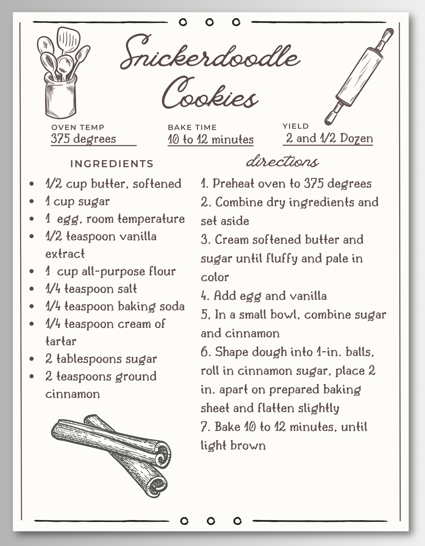 Cookie Recipe Magnet Cards