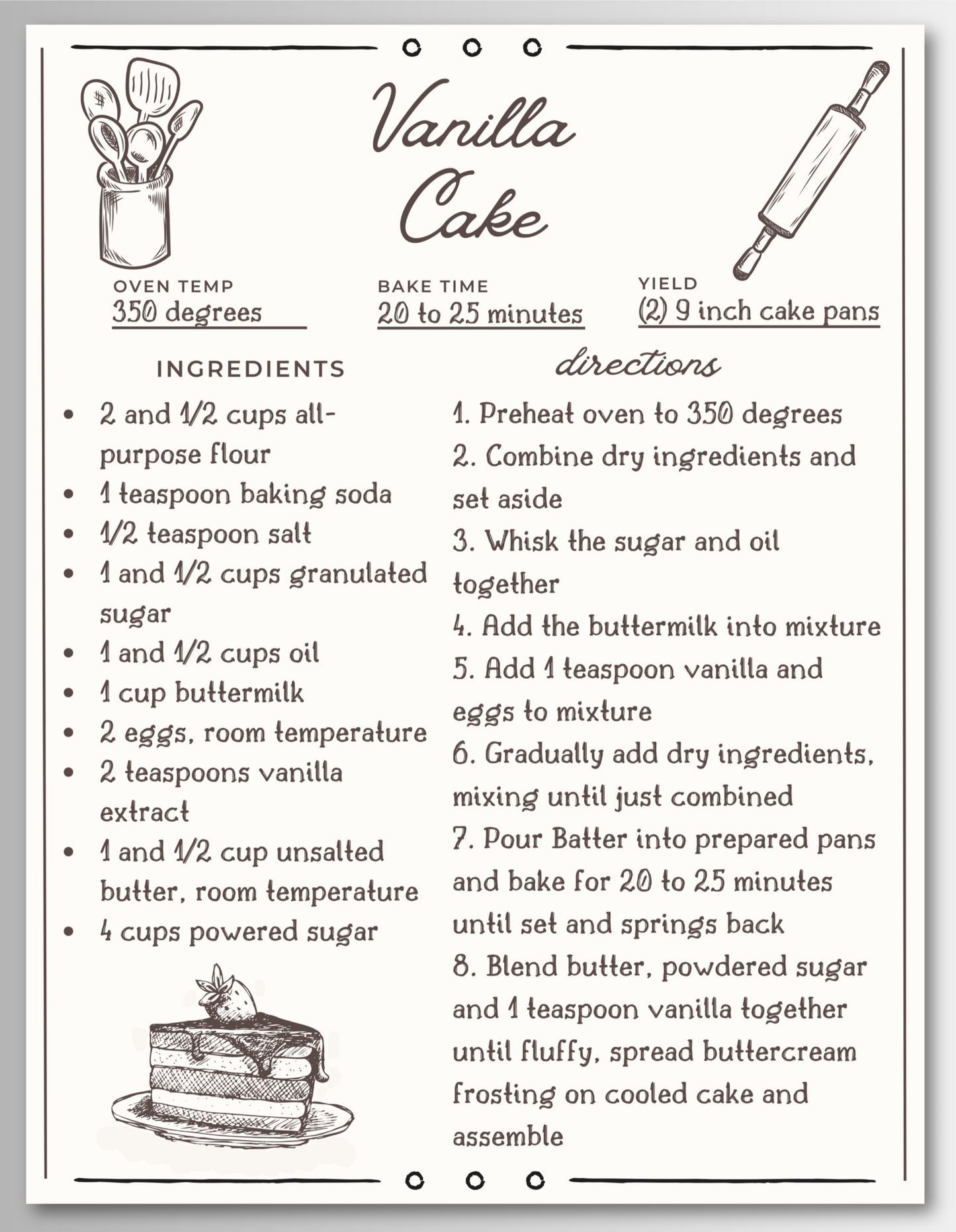 Cake Recipe Magnet Cards